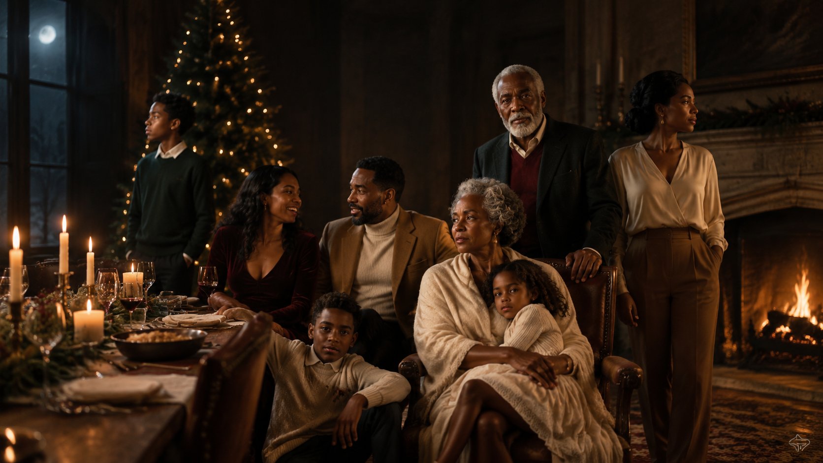 Holiday family gathering by candlelight