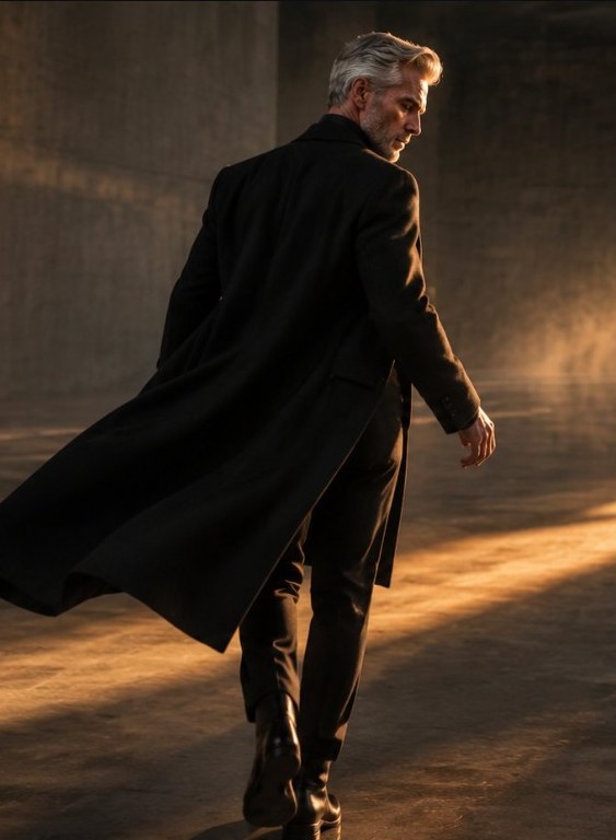 Executive in motion with dramatic side light