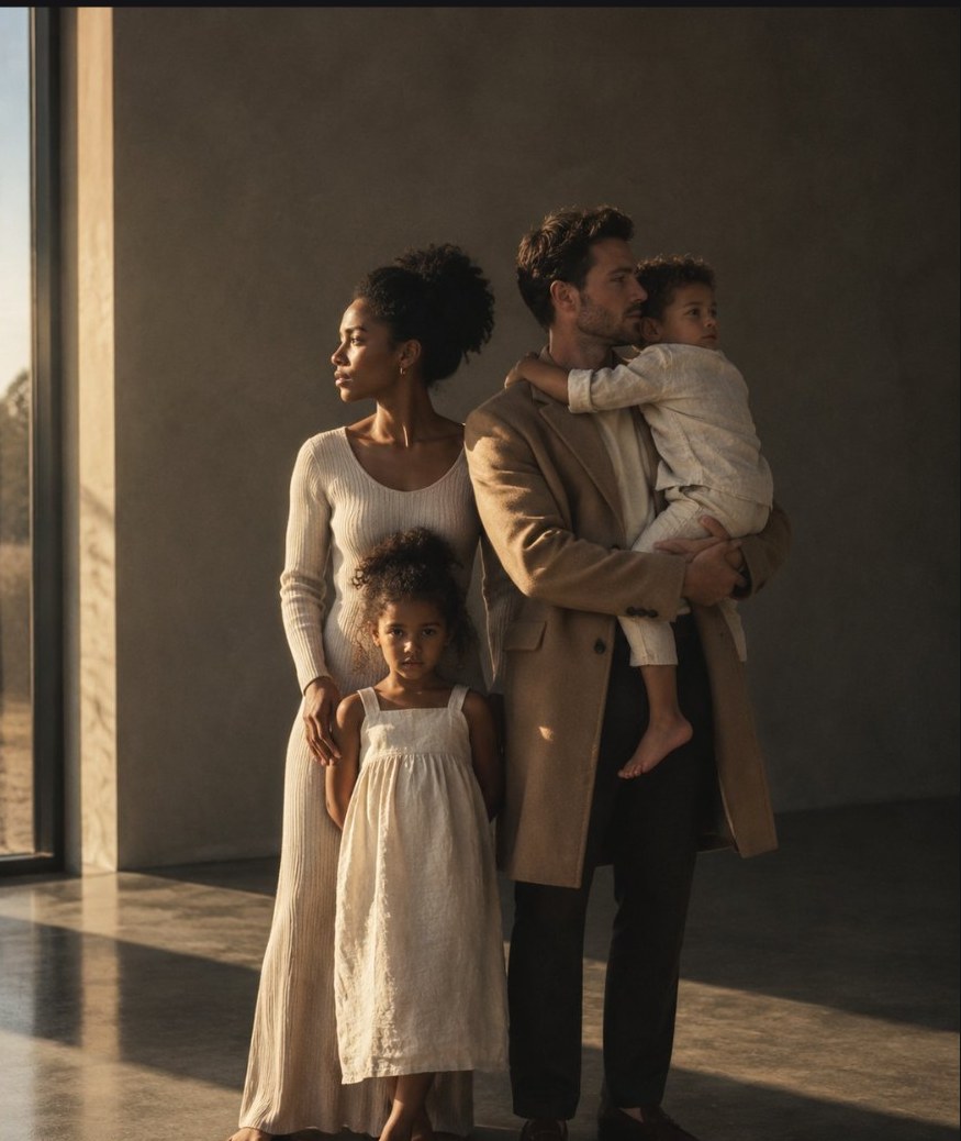 Editorial family portrait with young children