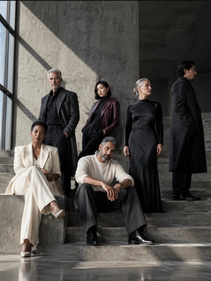Leadership team seated on concrete steps